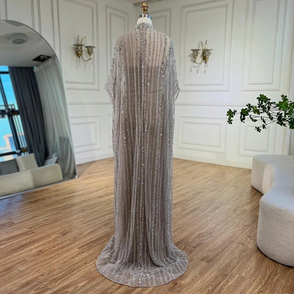 Luxury Dubai Cape Sleeve Crew Neck Beaded Evening Dresses LA72484