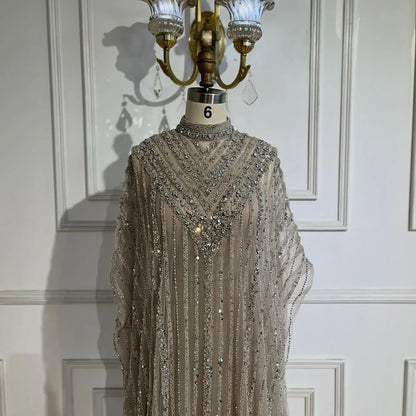 Luxury Dubai Cape Sleeve Crew Neck Beaded Evening Dresses LA72484