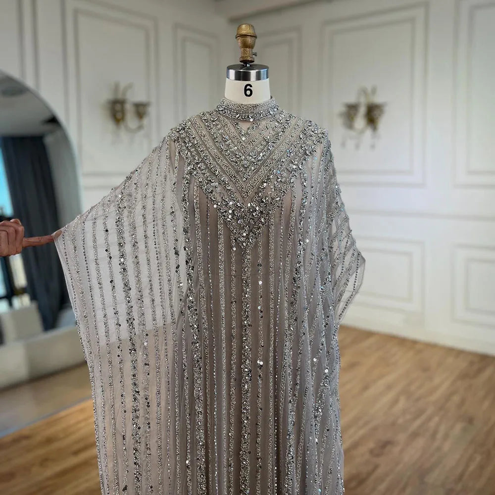 Luxury Dubai Cape Sleeve Crew Neck Beaded Evening Dresses LA72484