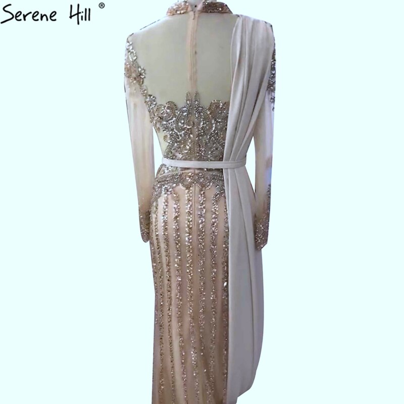 Serene Hill  Luxury Muslim Gray Luxury Long Elegant with Detachable Train Mermaid Evening Gowns Dresses  For Woman LA70199