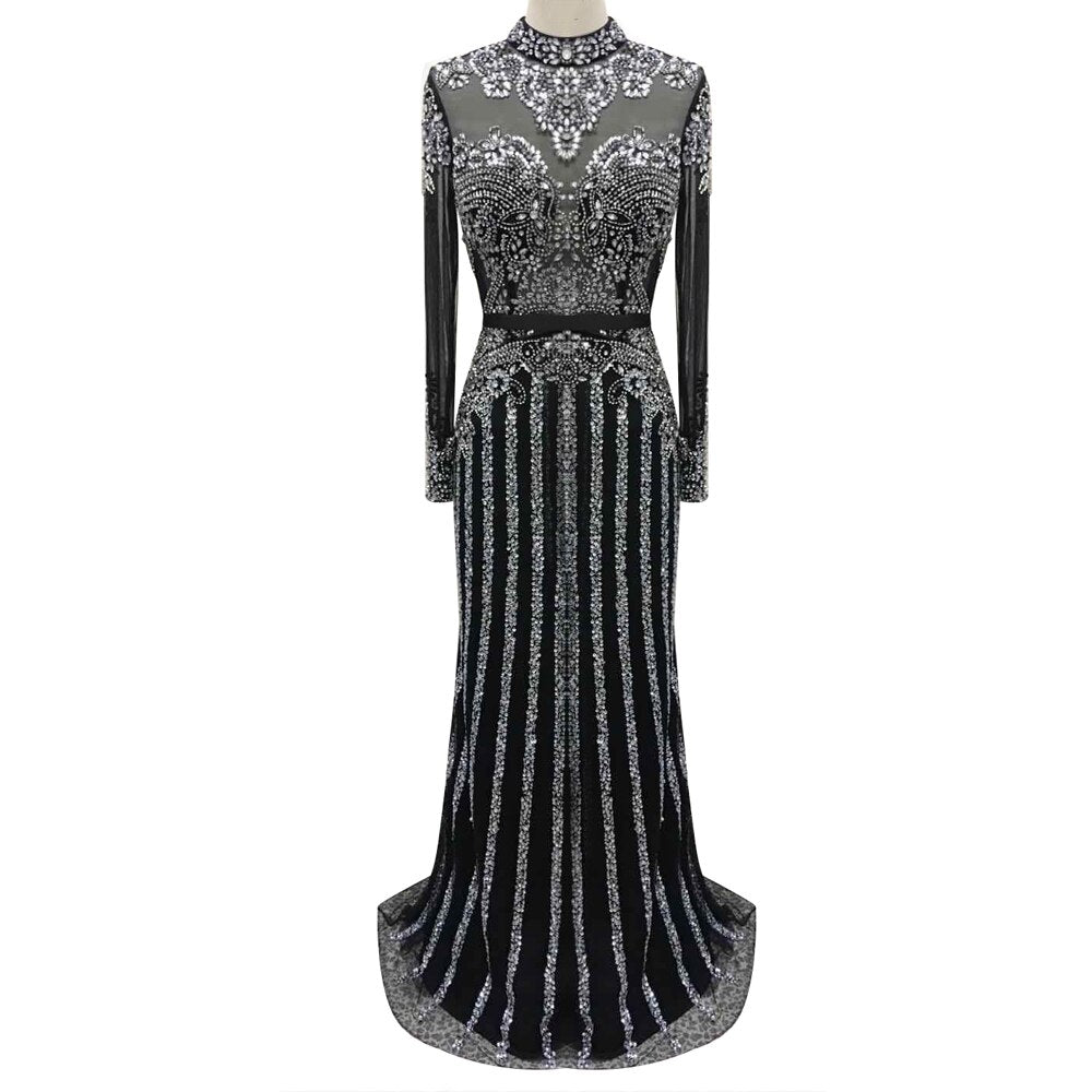 Serene Hill  Luxury Muslim Gray Luxury Long Elegant with Detachable Train Mermaid Evening Gowns Dresses  For Woman LA70199