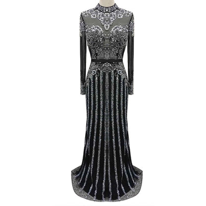 Serene Hill  Luxury Muslim Gray Luxury Long Elegant with Detachable Train Mermaid Evening Gowns Dresses  For Woman LA70199