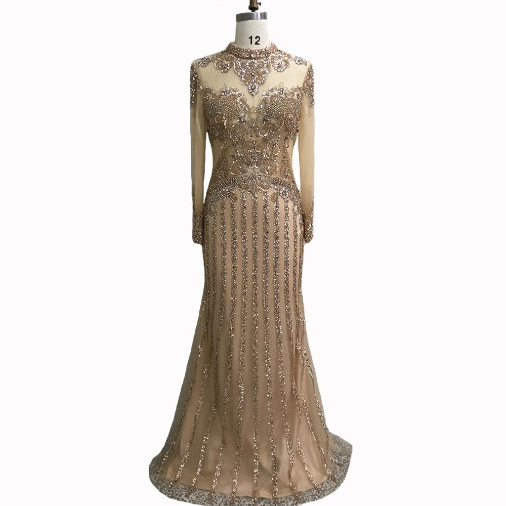 Serene Hill  Luxury Muslim Gray Luxury Long Elegant with Detachable Train Mermaid Evening Gowns Dresses  For Woman LA70199