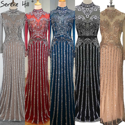 Serene Hill  Luxury Muslim Gray Luxury Long Elegant with Detachable Train Mermaid Evening Gowns Dresses  For Woman LA70199