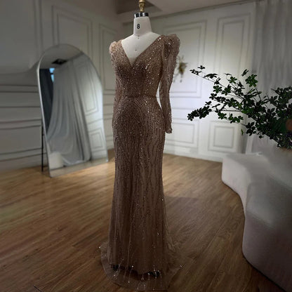 Luxury Blue Arabic Mermaid Beaded Evening Dress LA71931