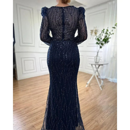Luxury Blue Arabic Mermaid Beaded Evening Dress LA71931