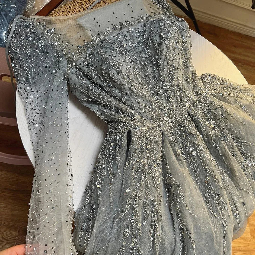 Luxury Pink Long Sleeves Dubai  Evening Dresses  Gowns For Party LA71915