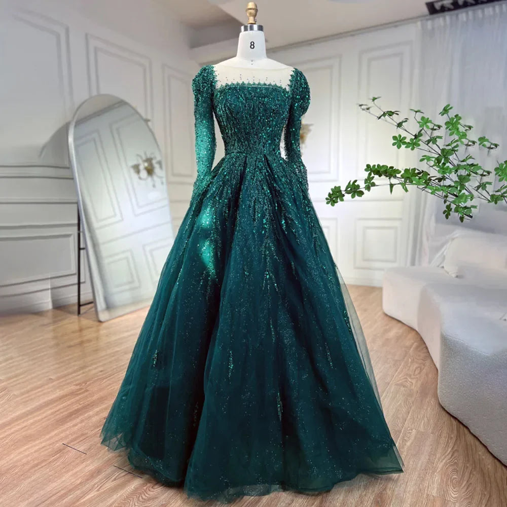 Luxury Pink Long Sleeves Dubai  Evening Dresses  Gowns For Party LA71915