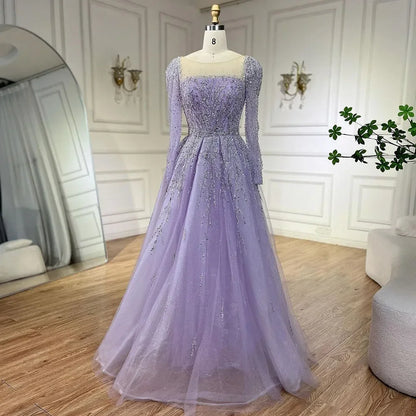 Luxury Pink Long Sleeves Dubai  Evening Dresses  Gowns For Party LA71915