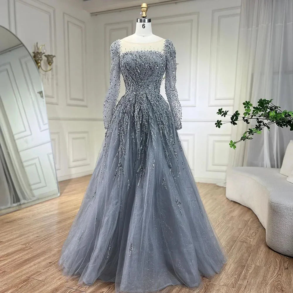 Luxury Pink Long Sleeves Dubai  Evening Dresses  Gowns For Party LA71915