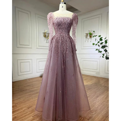 Luxury Pink Long Sleeves Dubai  Evening Dresses  Gowns For Party LA71915