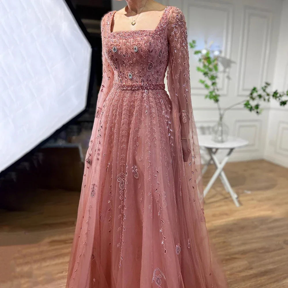 Luxury Designer Pink Dubai Evening Dress With Cape  LA71803A