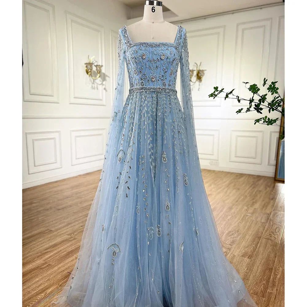 Luxury Designer Pink Dubai Evening Dress With Cape  LA71803A