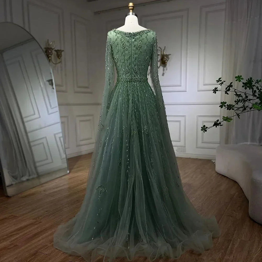 Luxury Designer Pink Dubai Evening Dress With Cape  LA71803A