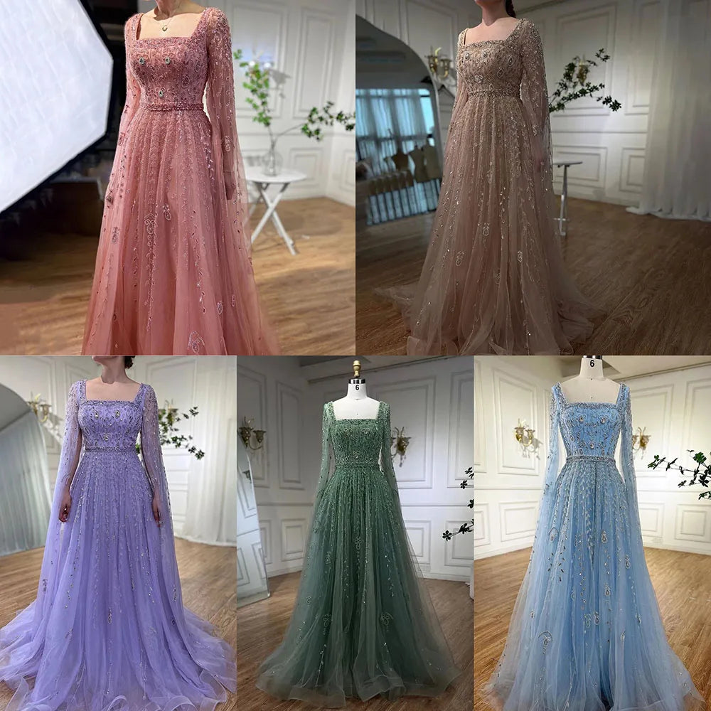 Luxury Designer Pink Dubai Evening Dress With Cape  LA71803A