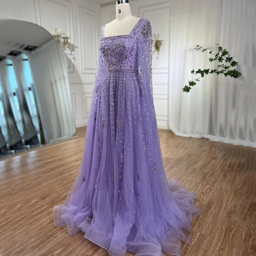 Luxury Designer Pink Dubai Evening Dress With Cape  LA71803A