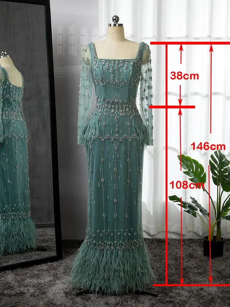 Muslim Luxury Feather Ankle Evening Dress with Long Sleeves LA71722
