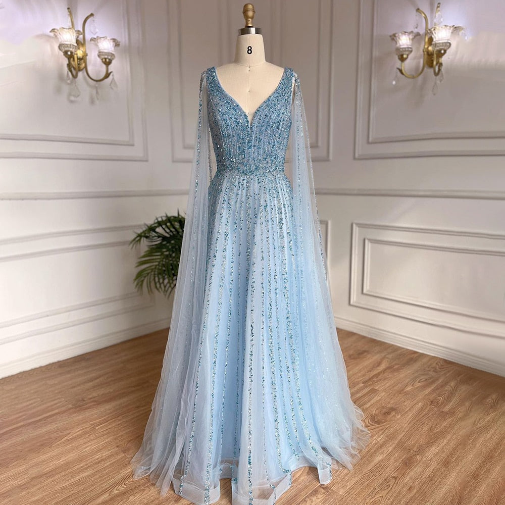 Luxury Nude Dubai Evening Dress with Cape Sleeves LA71567