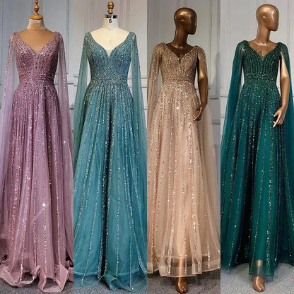 Luxury Nude Dubai Evening Dress with Cape Sleeves LA71567