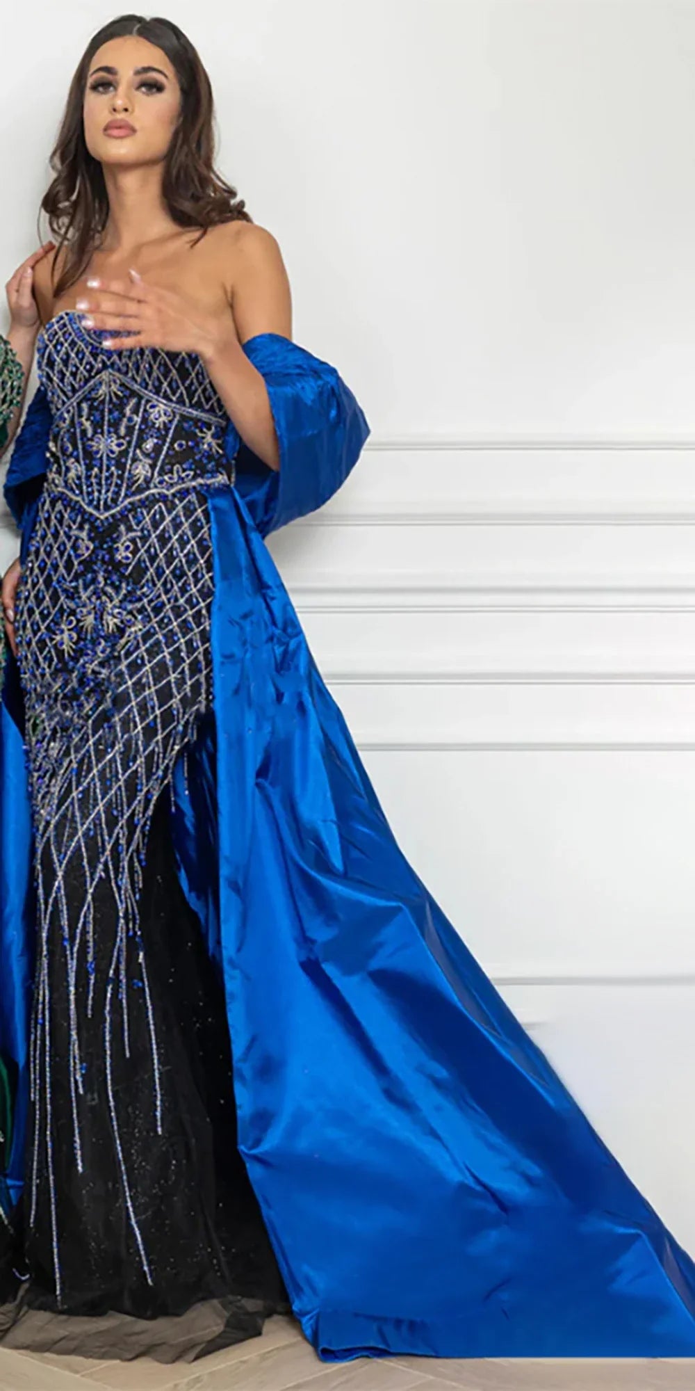 Luxury Designer Dubai  Nude Beaded Mermaid Evening Dress LA72819