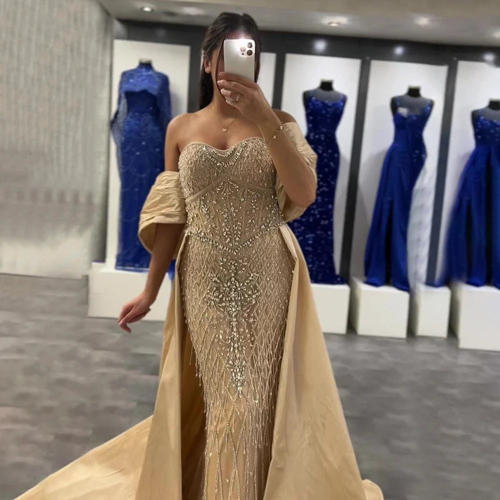 Luxury Designer Dubai  Nude Beaded Mermaid Evening Dress LA72819