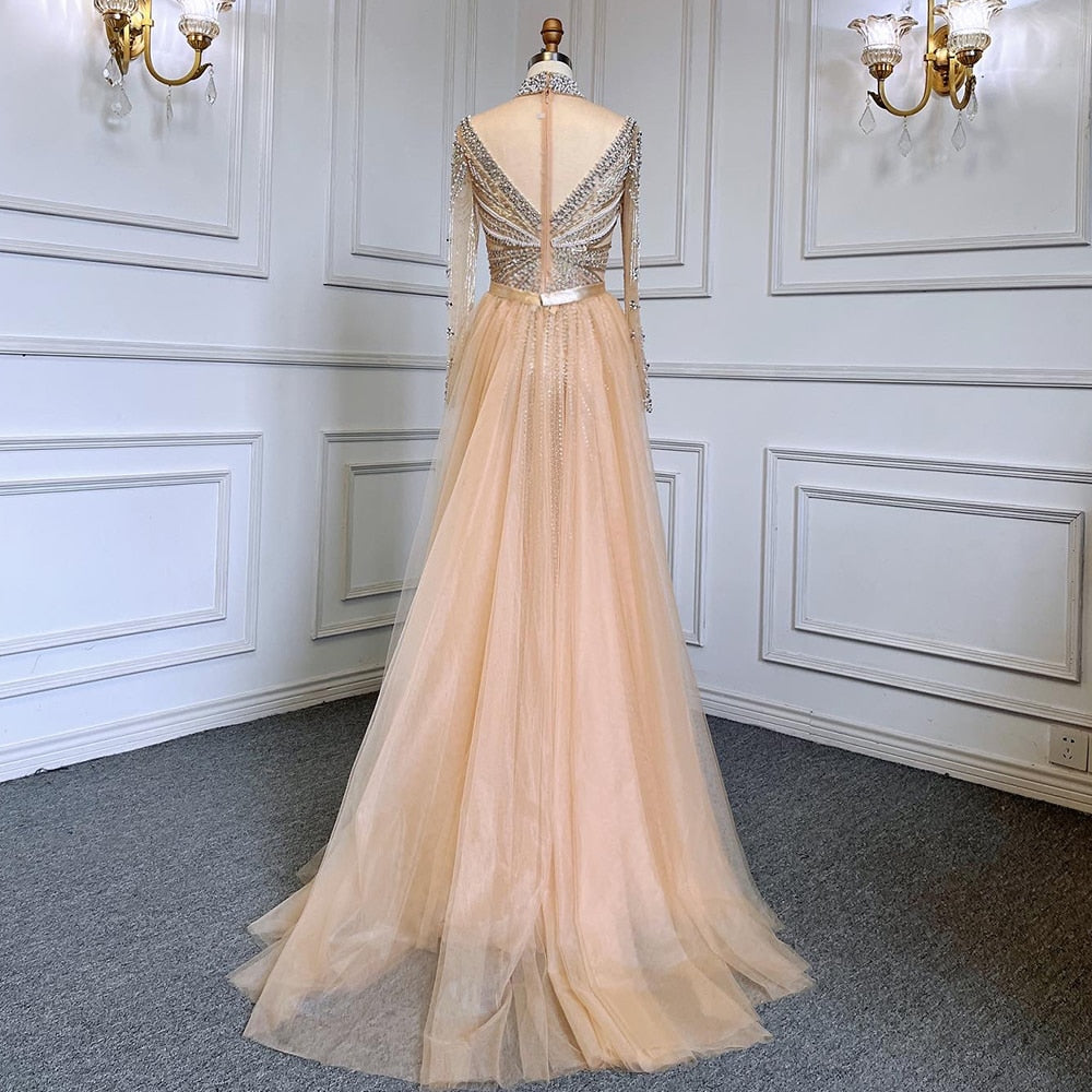 Luxury Nude Muslim Beaded Tassel Mermaid Evening Wedding Party Dresses LA71533
