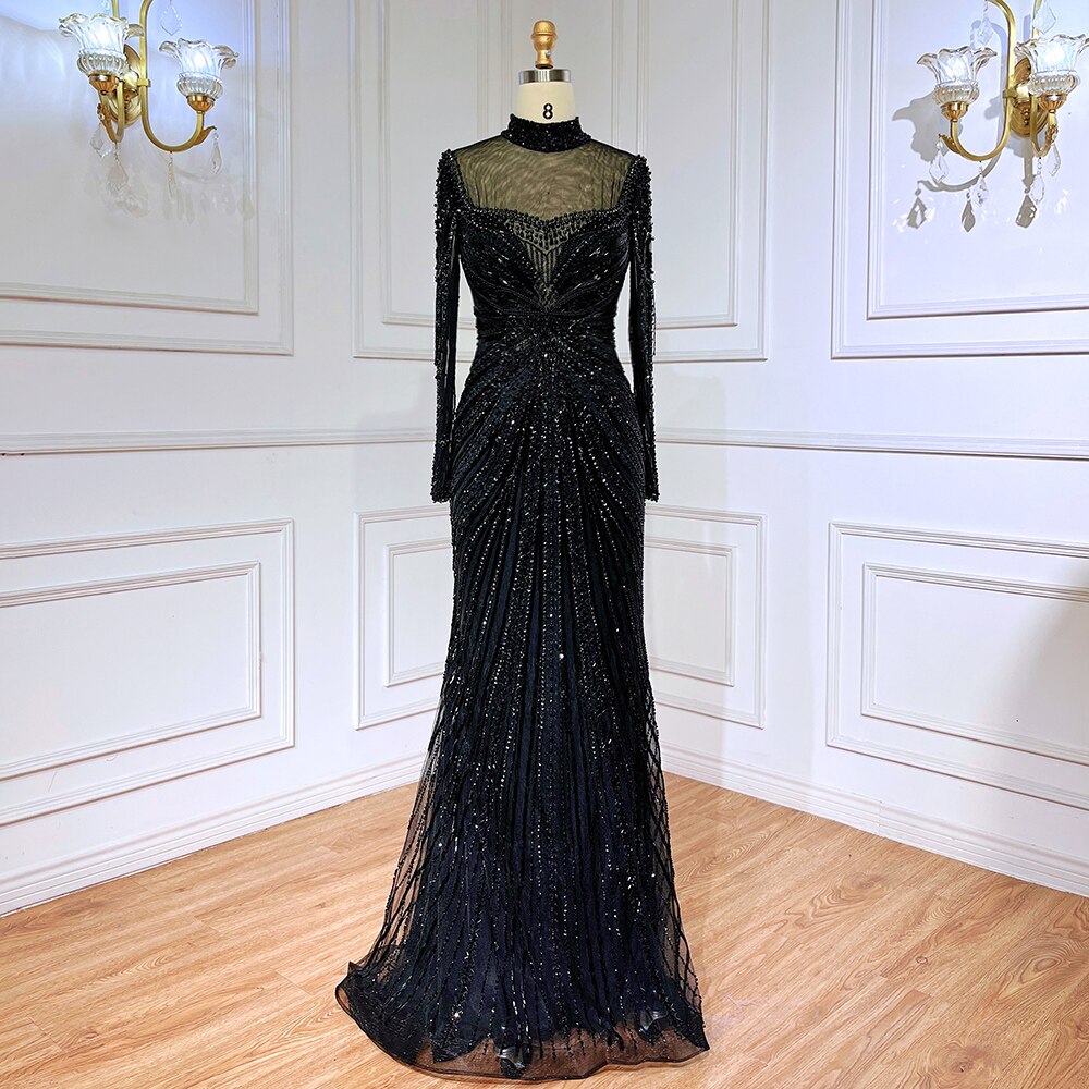 Luxury Nude Muslim Beaded Tassel Mermaid Evening Wedding Party Dresses LA71533