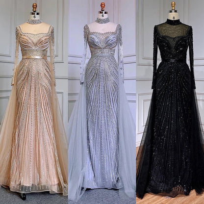 Luxury Nude Muslim Beaded Tassel Mermaid Evening Wedding Party Dresses LA71533