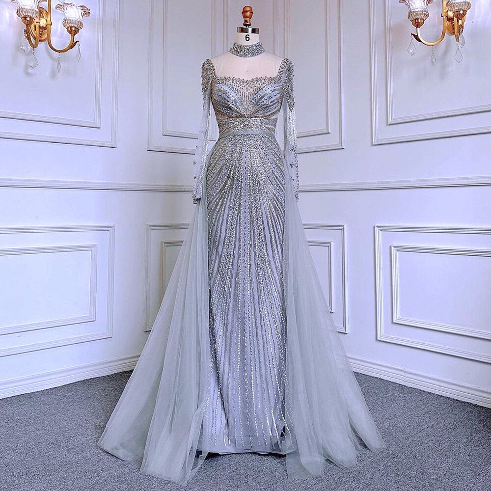 Luxury Nude Muslim Beaded Tassel Mermaid Evening Wedding Party Dresses LA71533