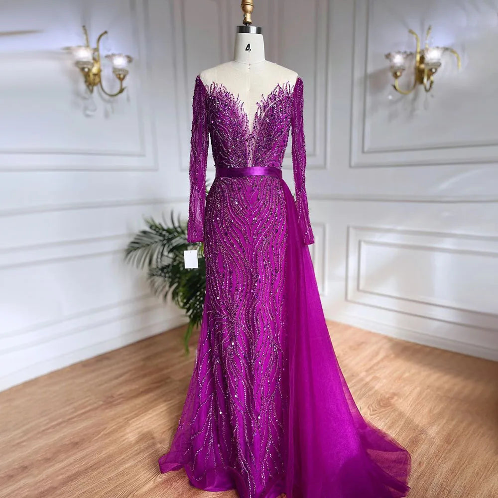 Luxury Purple Lace Beaded Mermaid Evening Dress with Skirt LA71752