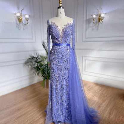 Luxury Purple Lace Beaded Mermaid Evening Dress with Skirt LA71752
