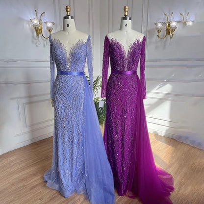 Luxury Purple Lace Beaded Mermaid Evening Dress with Skirt LA71752