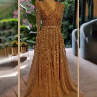 Luxury Nude A Line Beaded Evening Dress for Formal Occasion LA71803D