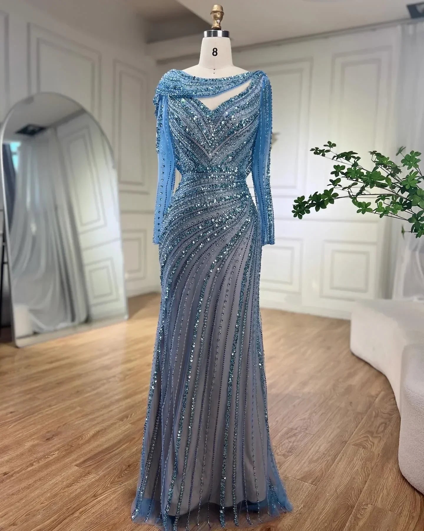 Serene Hill Silver Nude Mermaid Elegant High Spli Evening Dresses Gowns Luxury Beaded 2025 For Women Party LA70752L