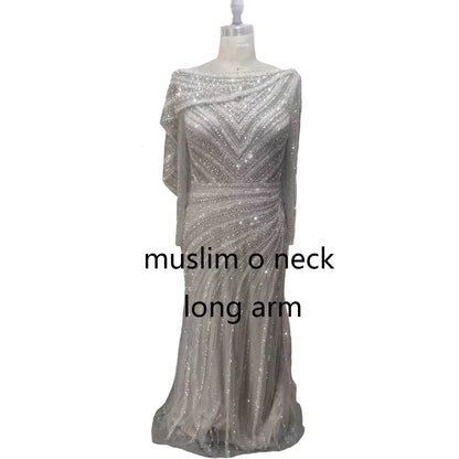 Serene Hill Silver Nude Mermaid Elegant High Spli Evening Dresses Gowns Luxury Beaded 2025 For Women Party LA70752L