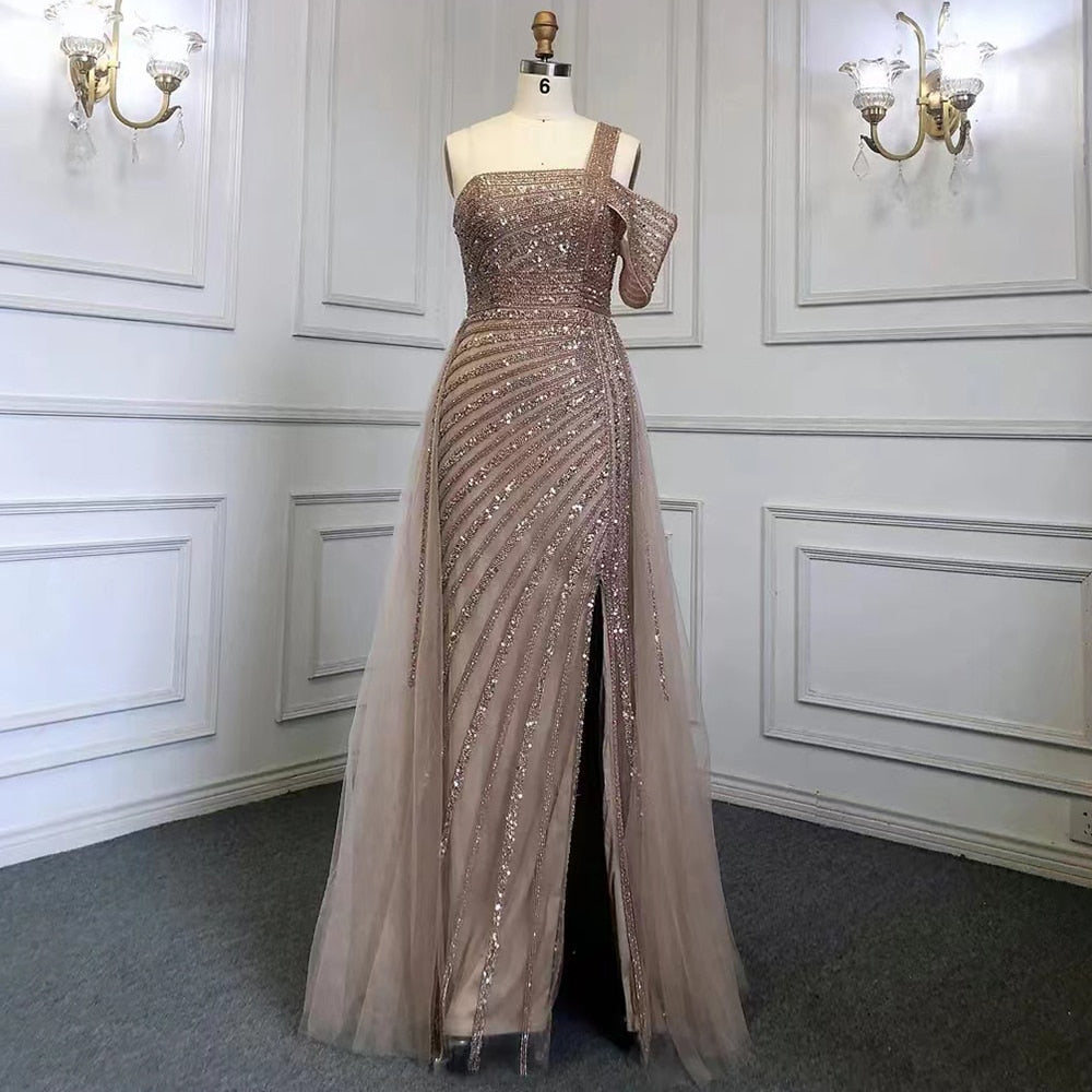 Luxury Sage Green Evening Dress One Shoulder Wedding Party Gowns LA71651