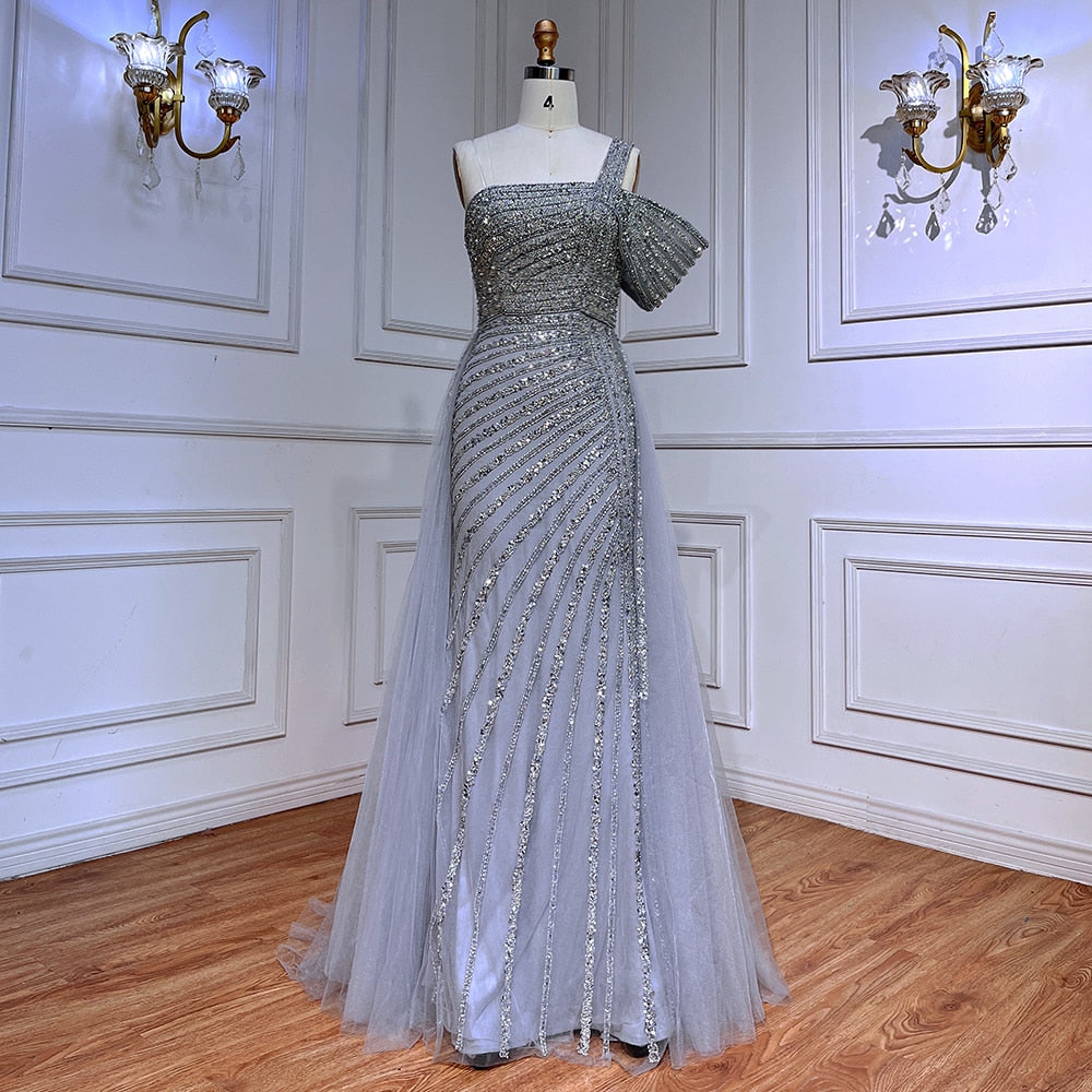Luxury Sage Green Evening Dress One Shoulder Wedding Party Gowns LA71651
