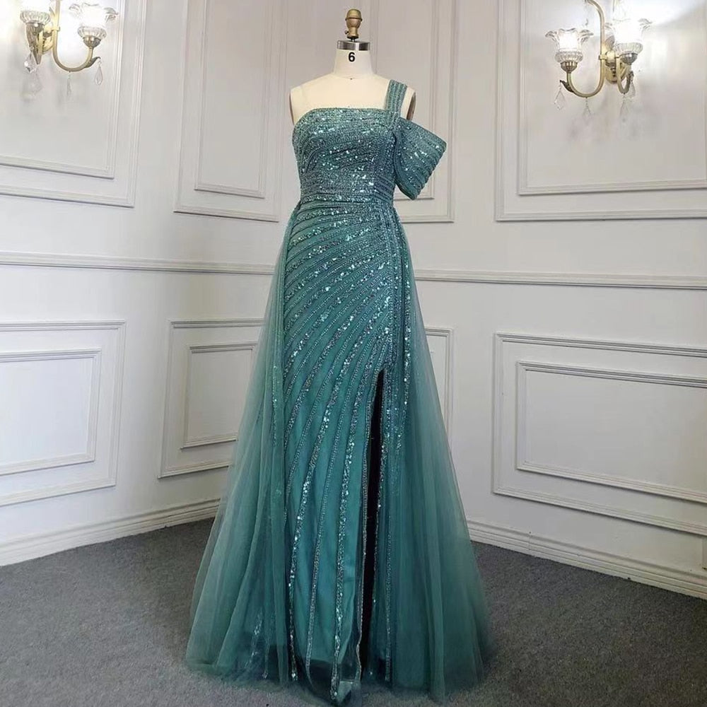 Luxury Sage Green Evening Dress One Shoulder Wedding Party Gowns LA71651