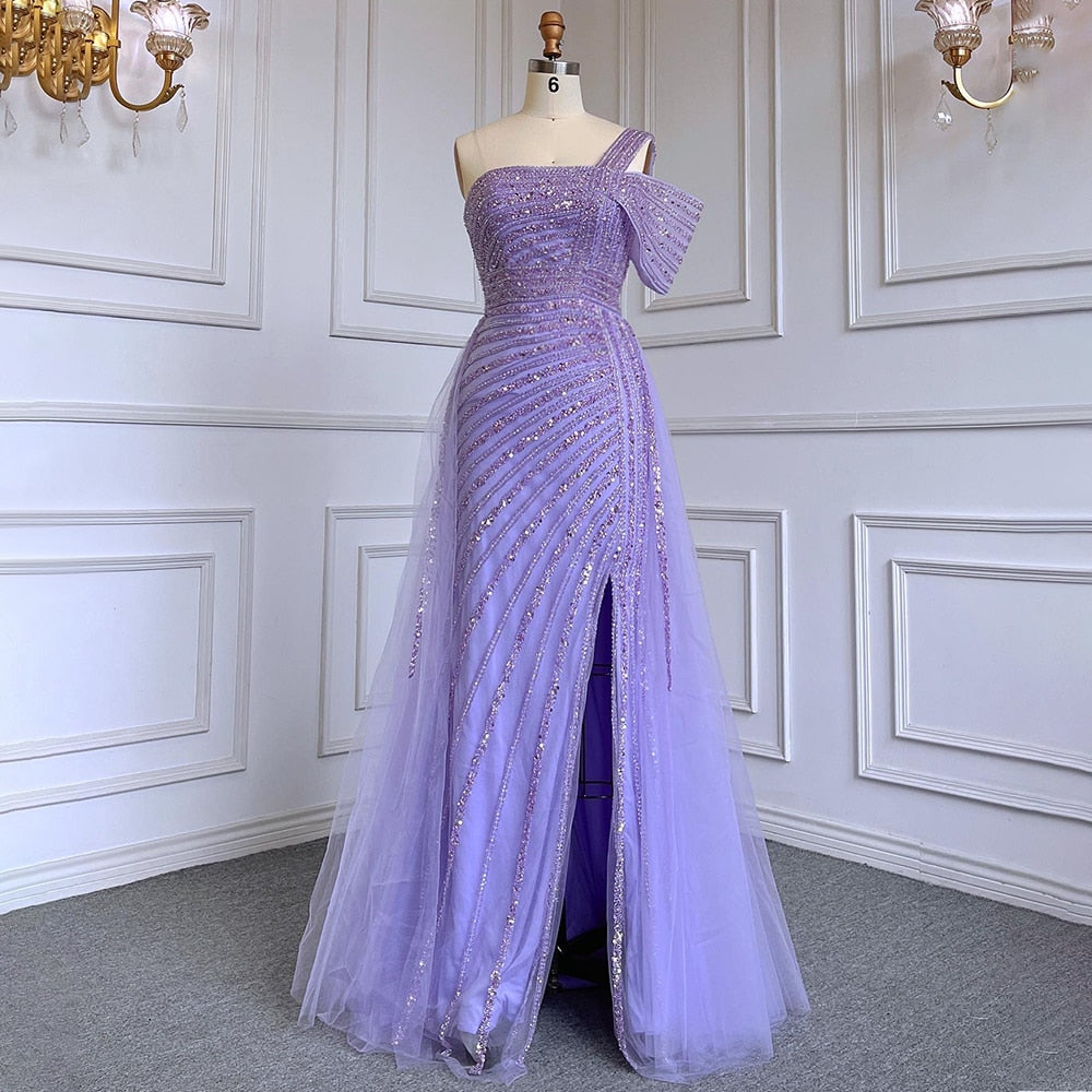 Luxury Sage Green Evening Dress One Shoulder Wedding Party Gowns LA71651