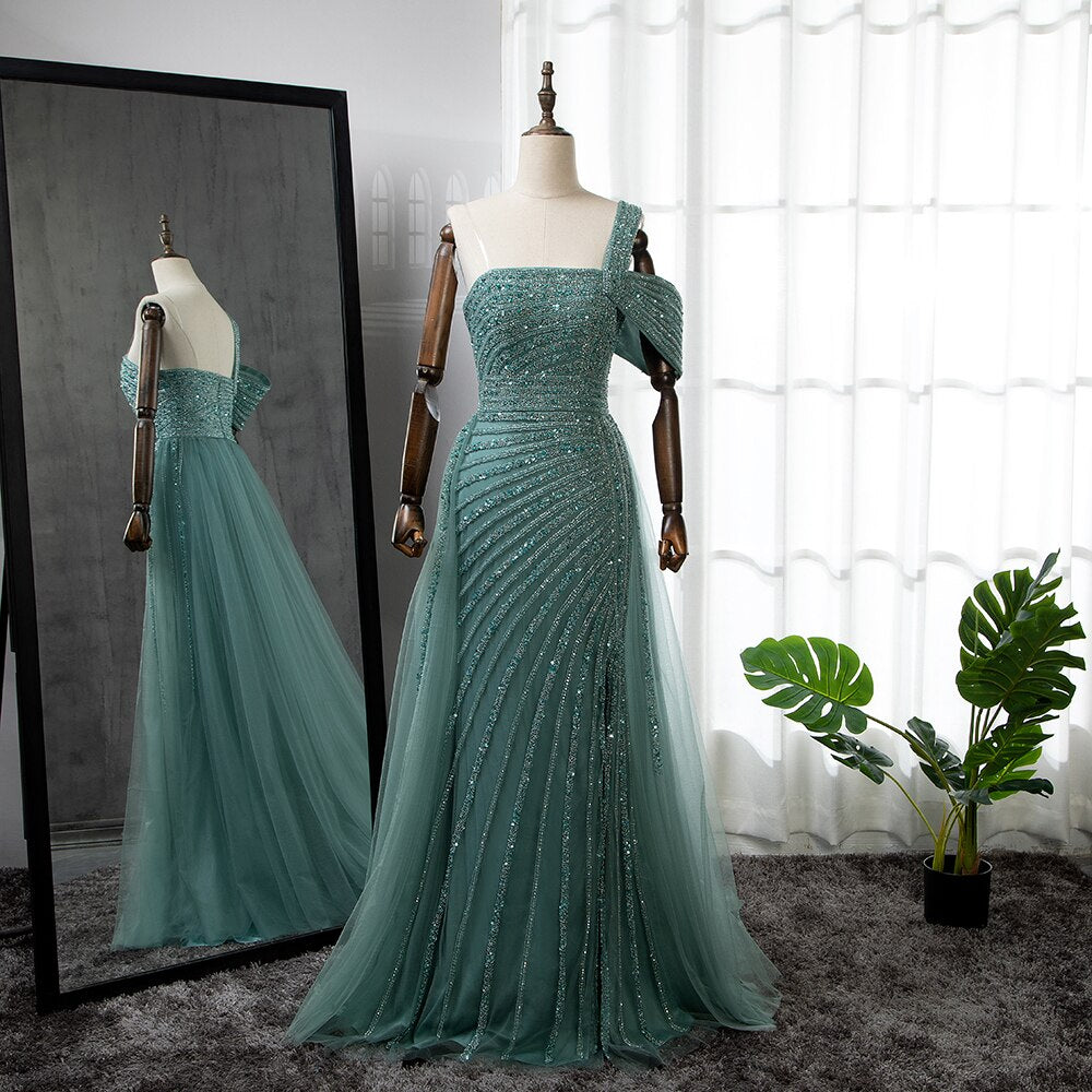 Luxury Sage Green Evening Dress One Shoulder Wedding Party Gowns LA71651