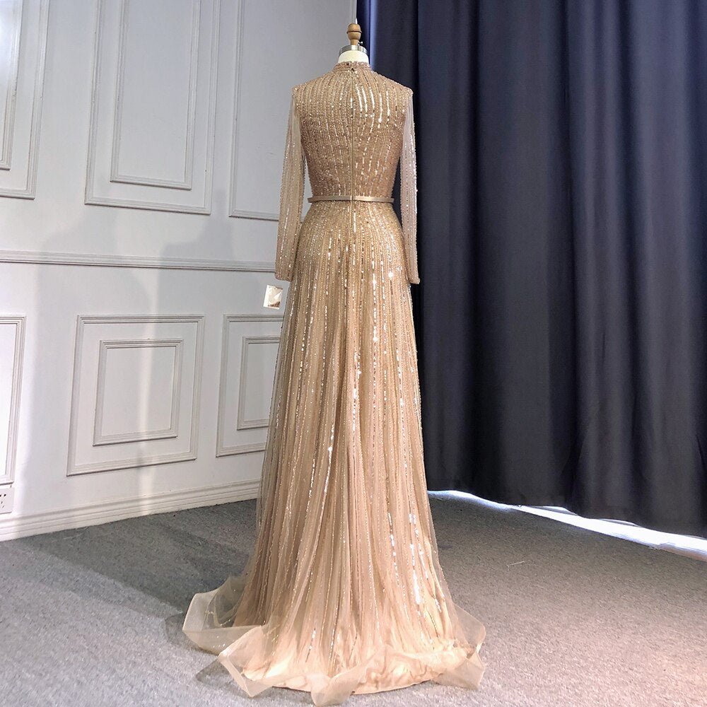 Luxury Wine Red Muslim  A-Line Sparkle Beaded Evening Dresses LA70991