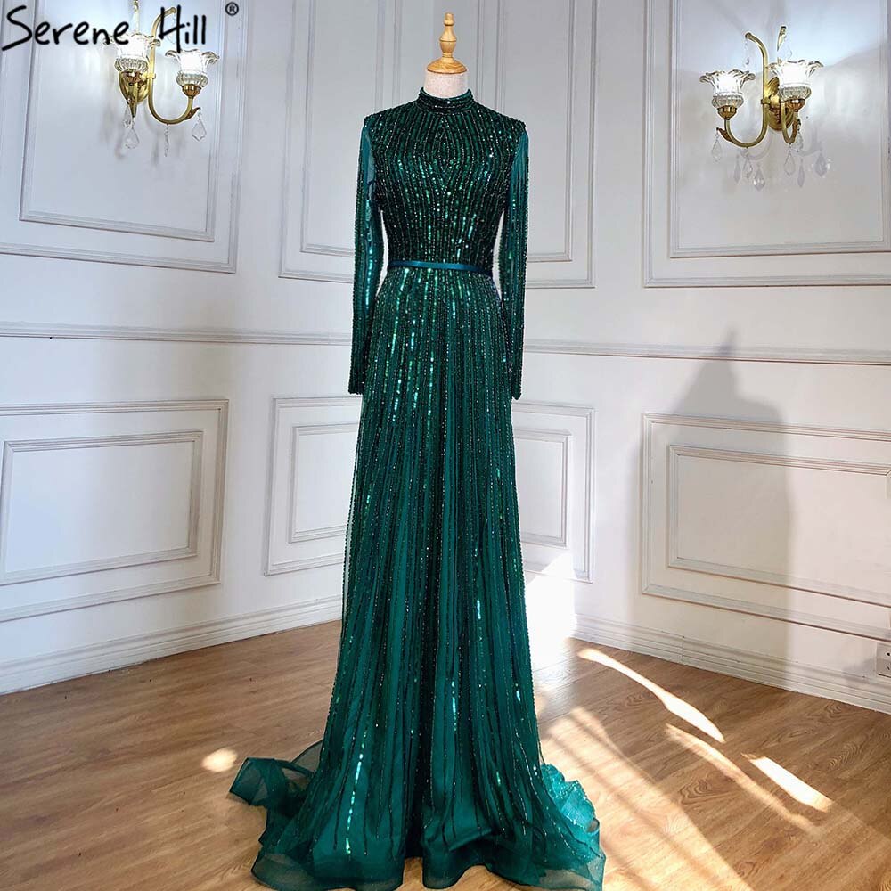 Luxury Wine Red Muslim  A-Line Sparkle Beaded Evening Dresses LA70991