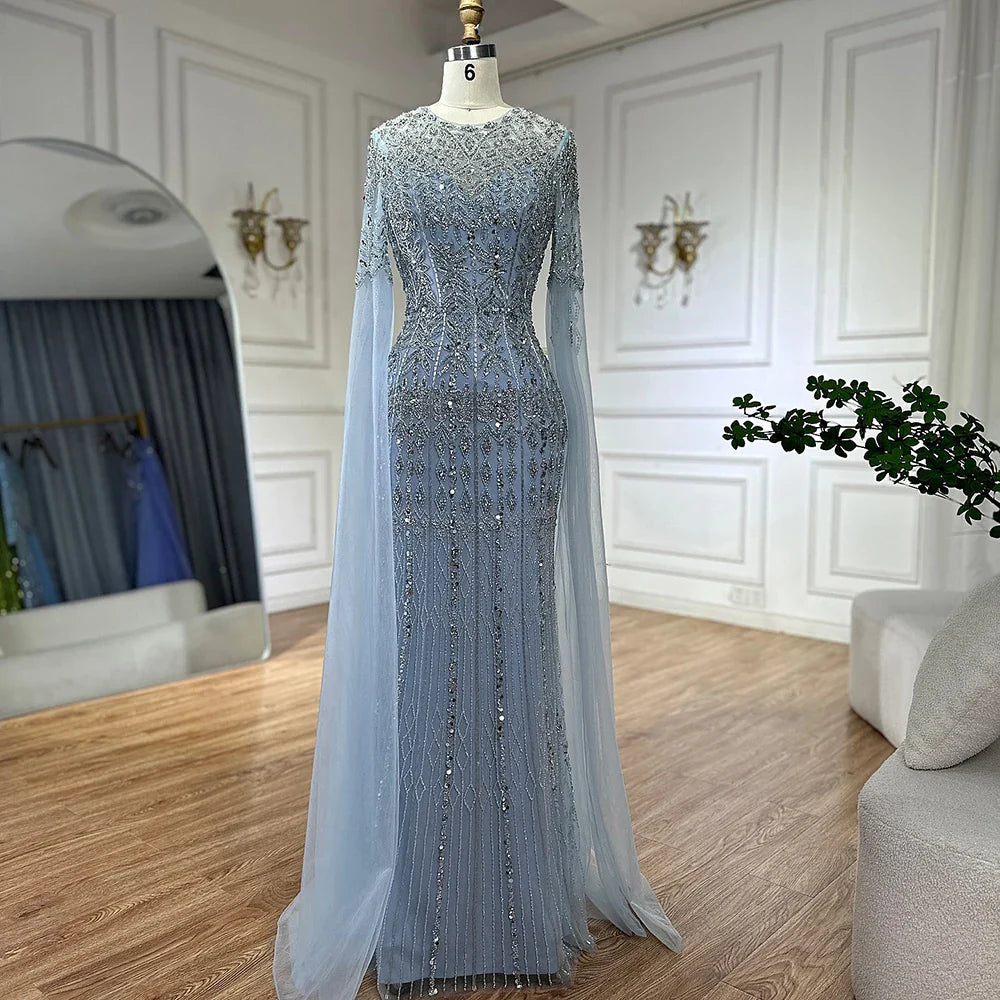 Luxury Caramel Mermaid Crew Neck Cape Sleeve Evening Dress LA72775