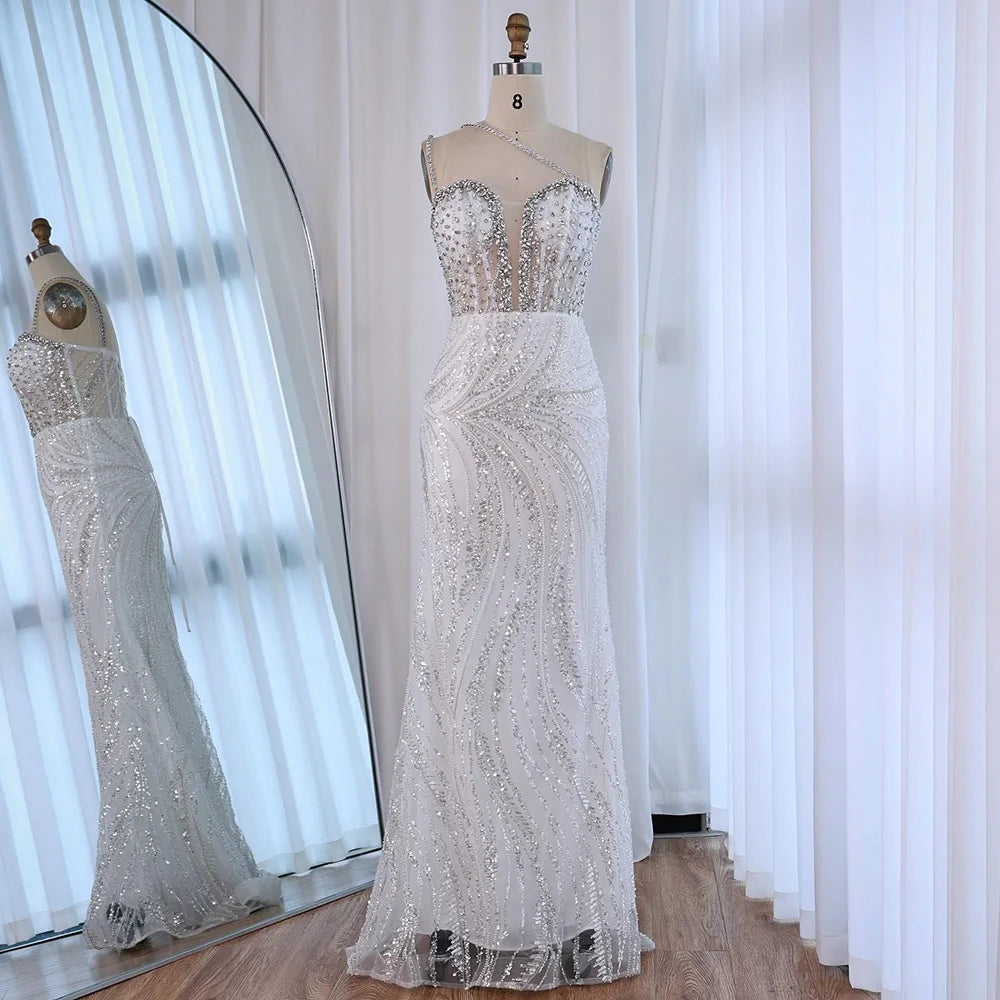 Luxury Nude One Shoulder Beaded Evening Gown LA72872
