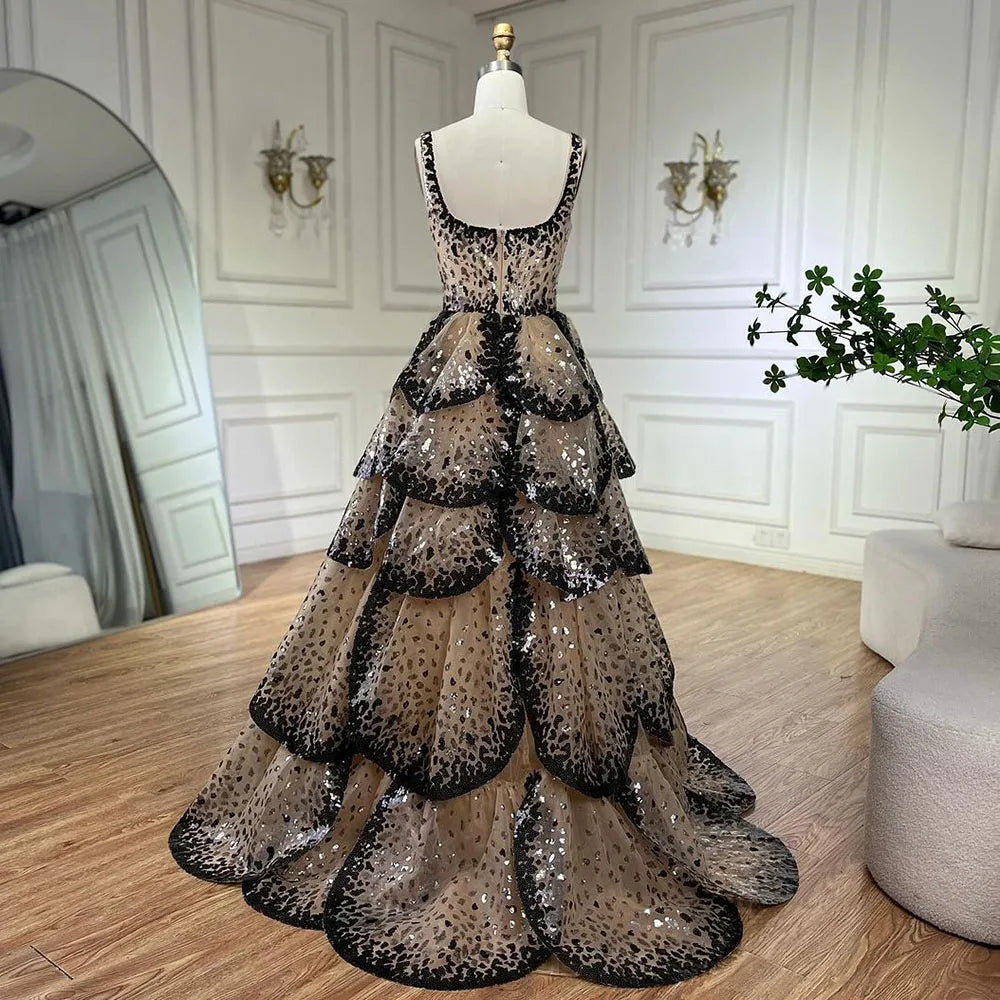 Designer Sparkly Sequin Tiered Ruffles Ball Gown Evening Dress LA72505