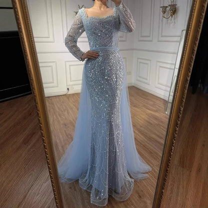 Blue Square Evening Dress  With  Long Sleeve  Plus Size LA72032N