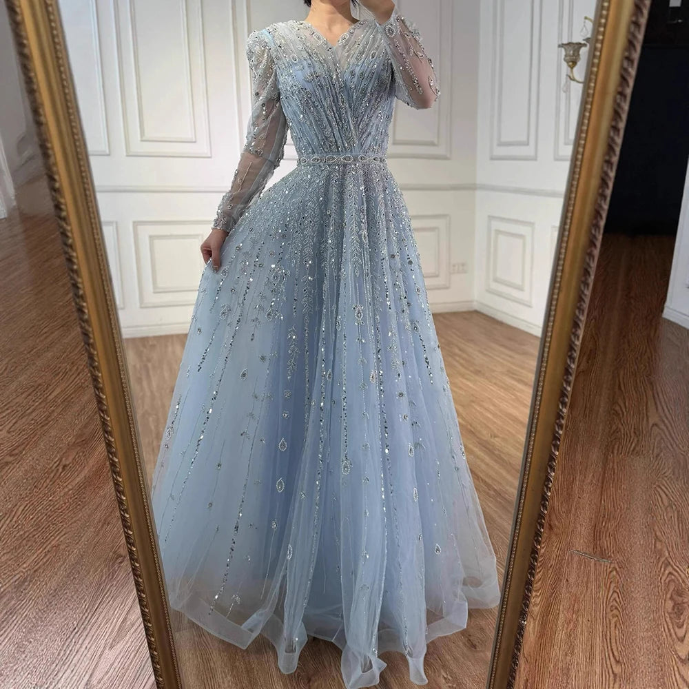 Luxury Nude A Line Beaded Evening Dress for Formal Occasion LA71803D