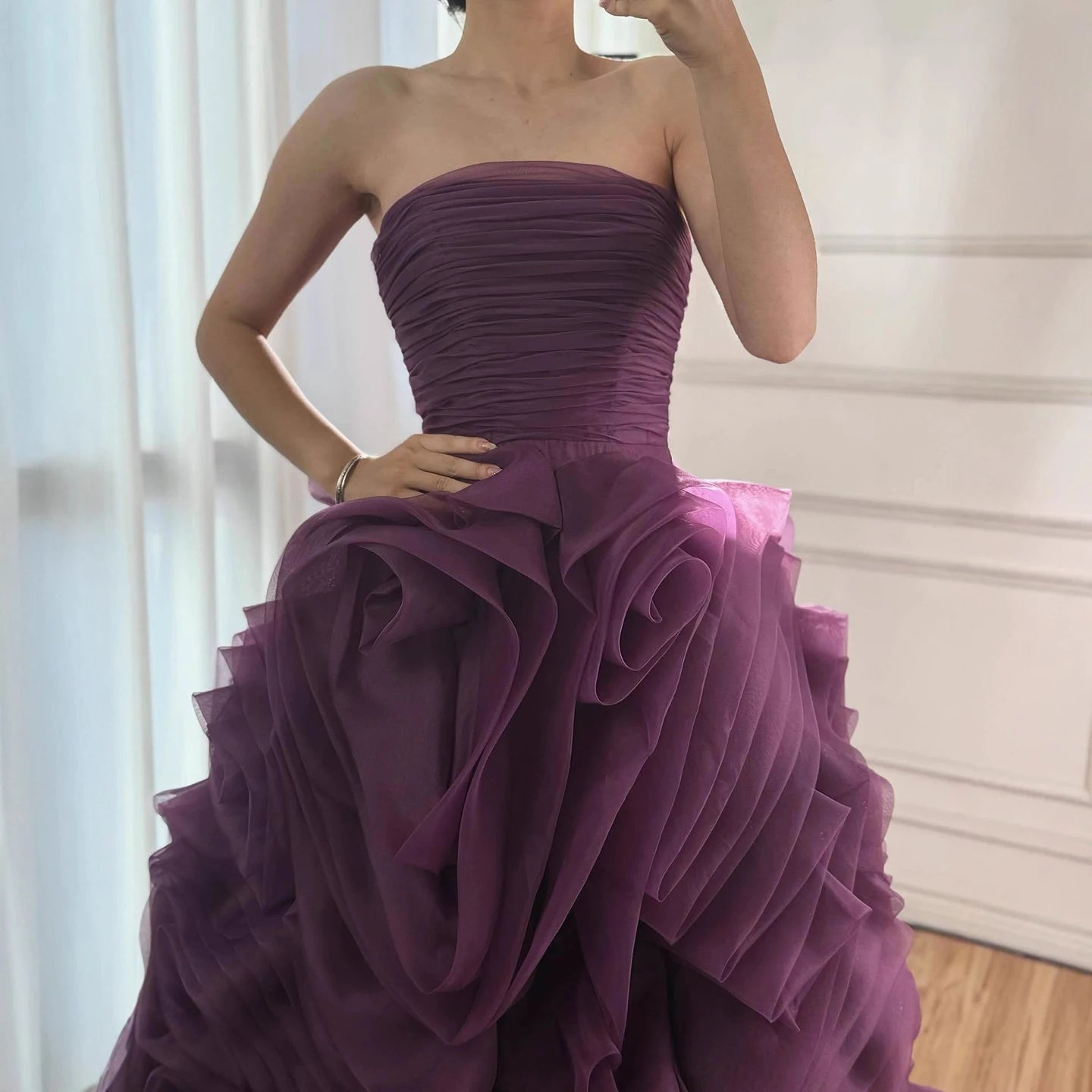 Luxury Purple 3D Rose Flower Strapless Princess Evening Dress LA73176