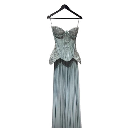 Luxury Sage Green Two Pieces Corset Evening Dress LA73360