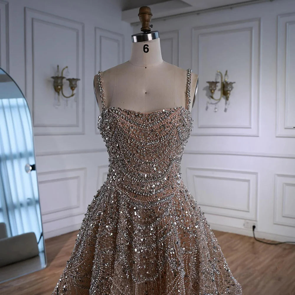 Luxury Nude Crystal A-Line Short Sparkly Cocktail Party Dress LA72983